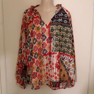 JODIFL New with tag Multicolor Floral Patchwork Blouse size women’s Large.